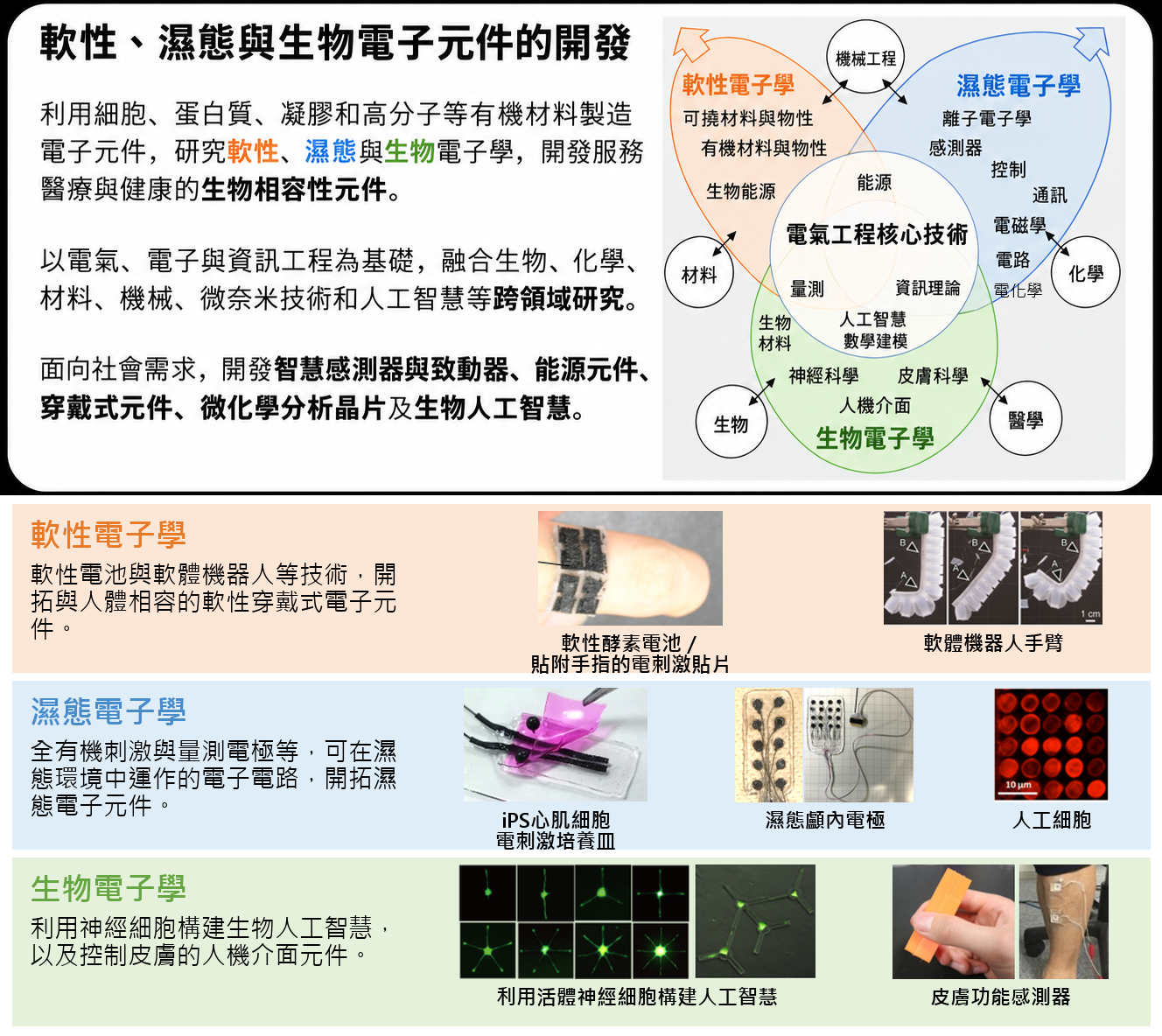 軟性、濕態與生物電子學研究概要及原始實驗照片